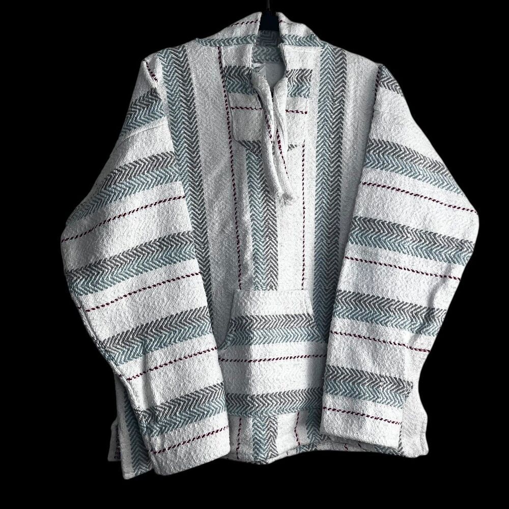 Baja Sol Textiles Adult XL Pullover Hoodie Baja Mexican Poncho Multicolor - Picture 5 of 11